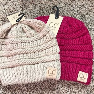 Three Kids c.c beanies, double pom pom beanie, cc